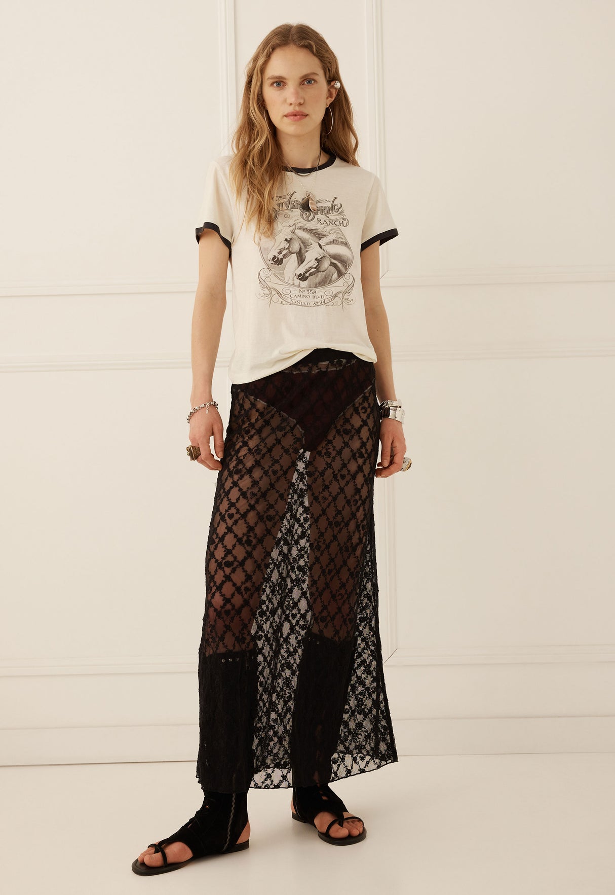 Serpent Lace Maxi Skirt | Noir