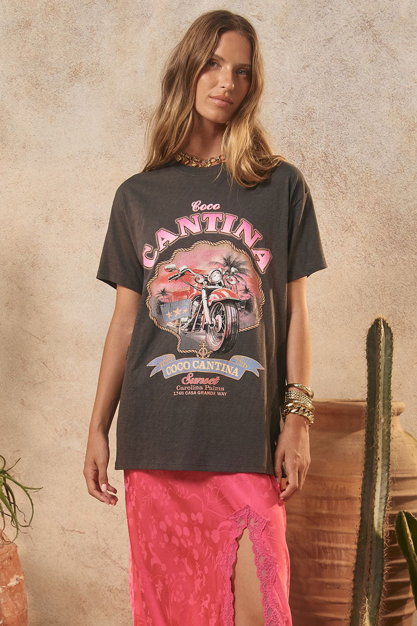Coco Cantina Biker Tee | Charcoal