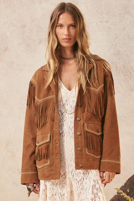 Fearless Heart Suede Fringe Jacket | Vintage Tan