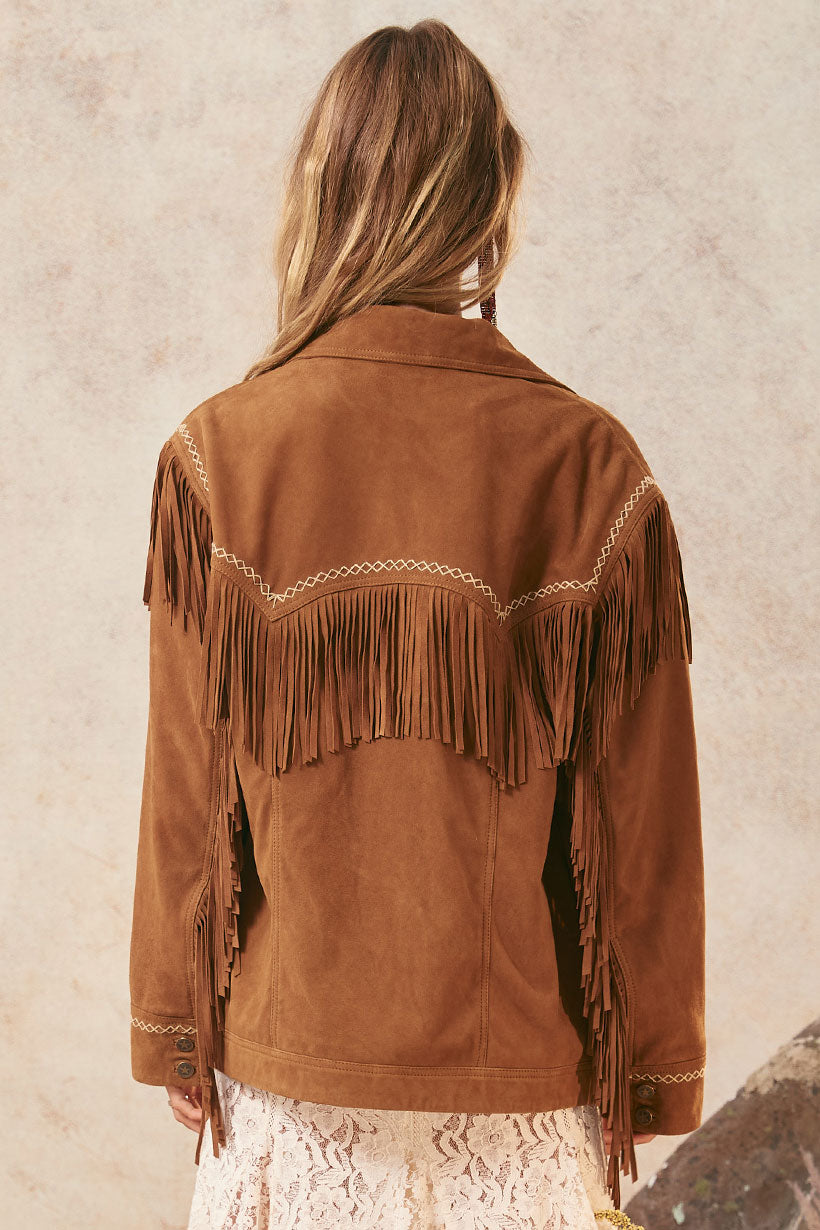 Fearless Heart Suede Fringe Jacket | Vintage Tan