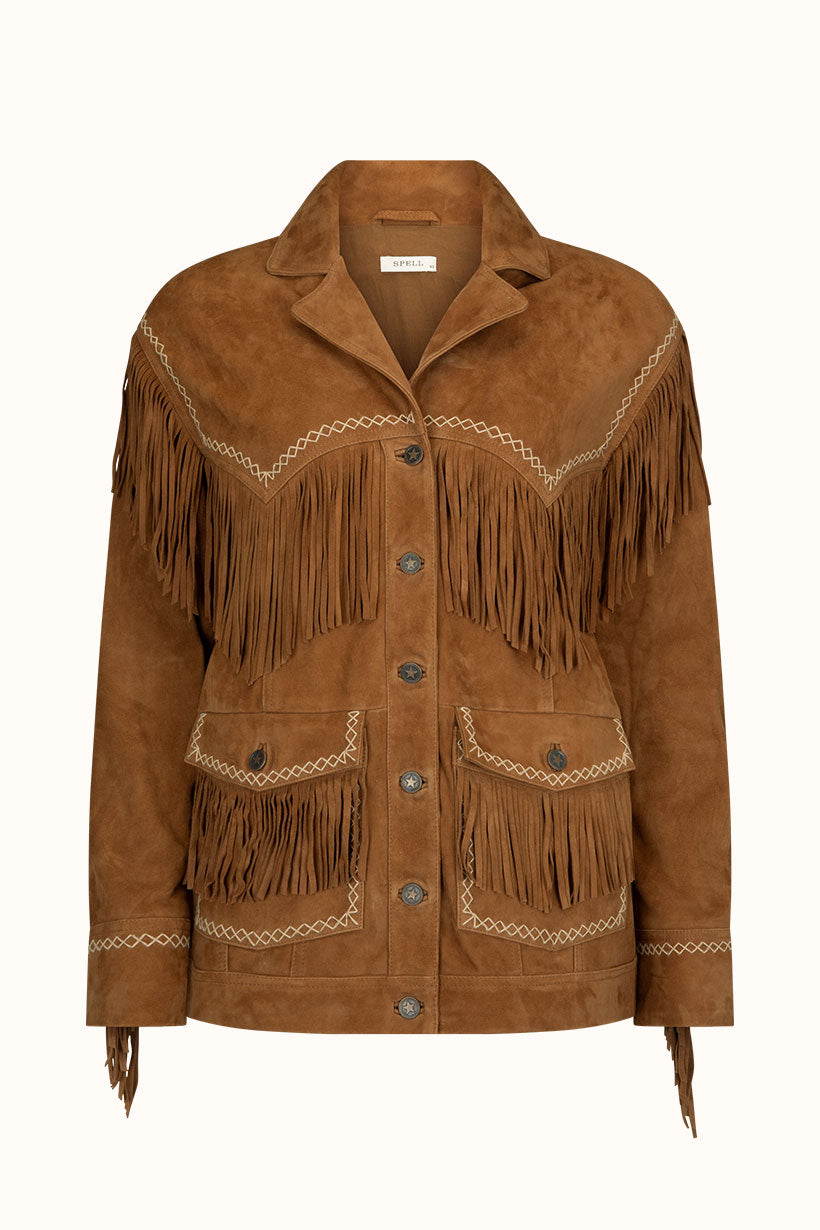 Fearless Heart Suede Fringe Jacket | Vintage Tan