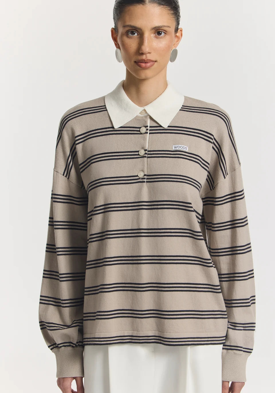 Pinnacle Polo Knit | Ecru Stripe