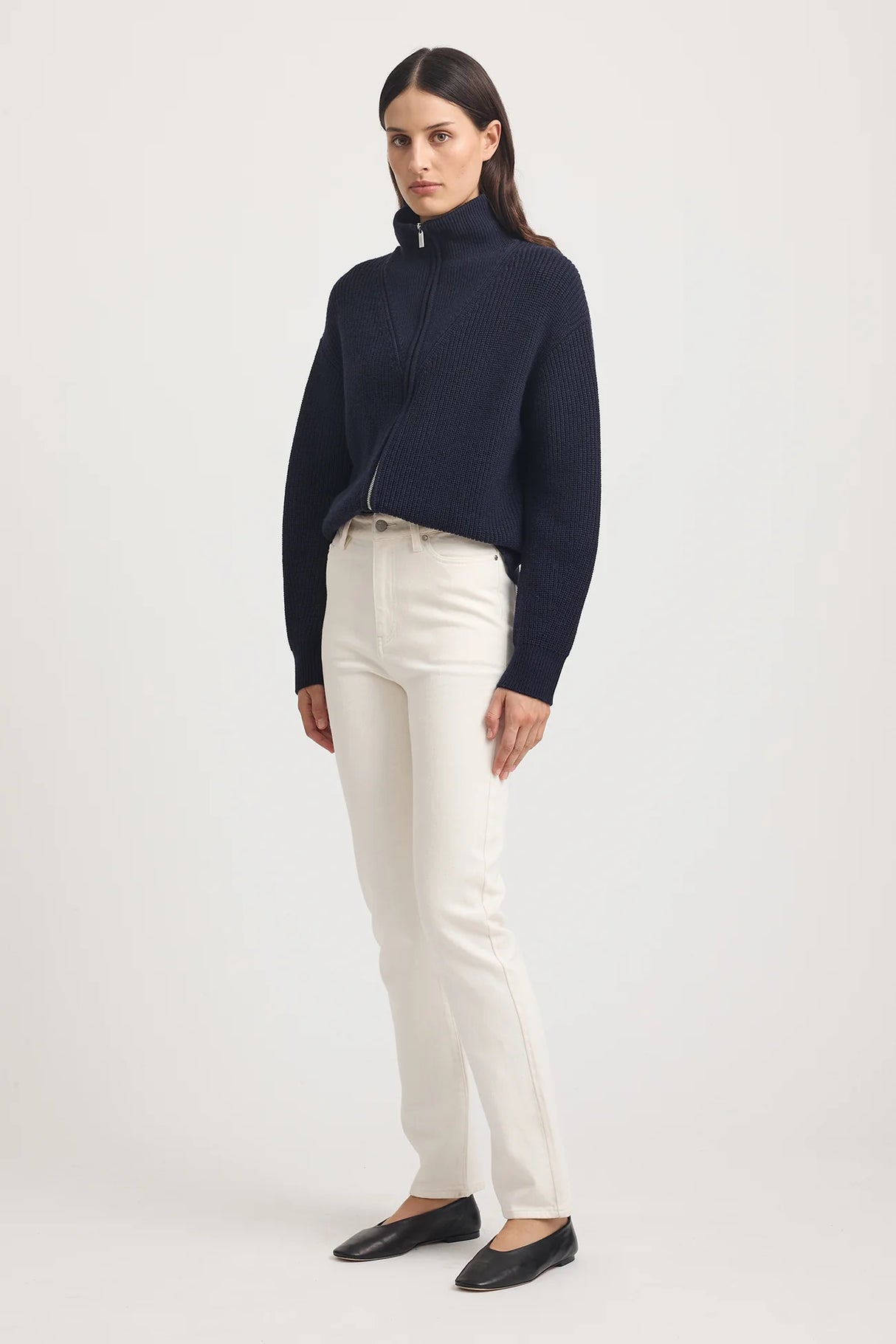 Zip Through Rib Knit | French Navy