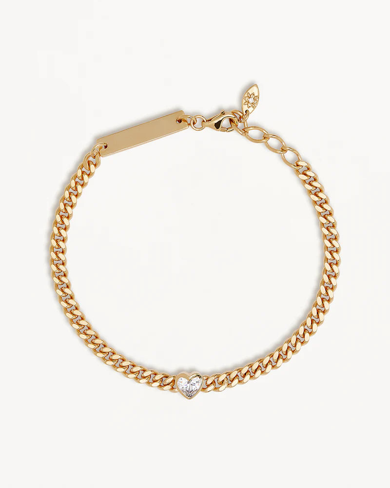 18k Gold Vermeil Radiant Heart Engravable Curb Bracelet