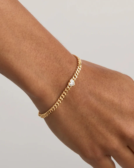 18k Gold Vermeil Radiant Heart Engravable Curb Bracelet