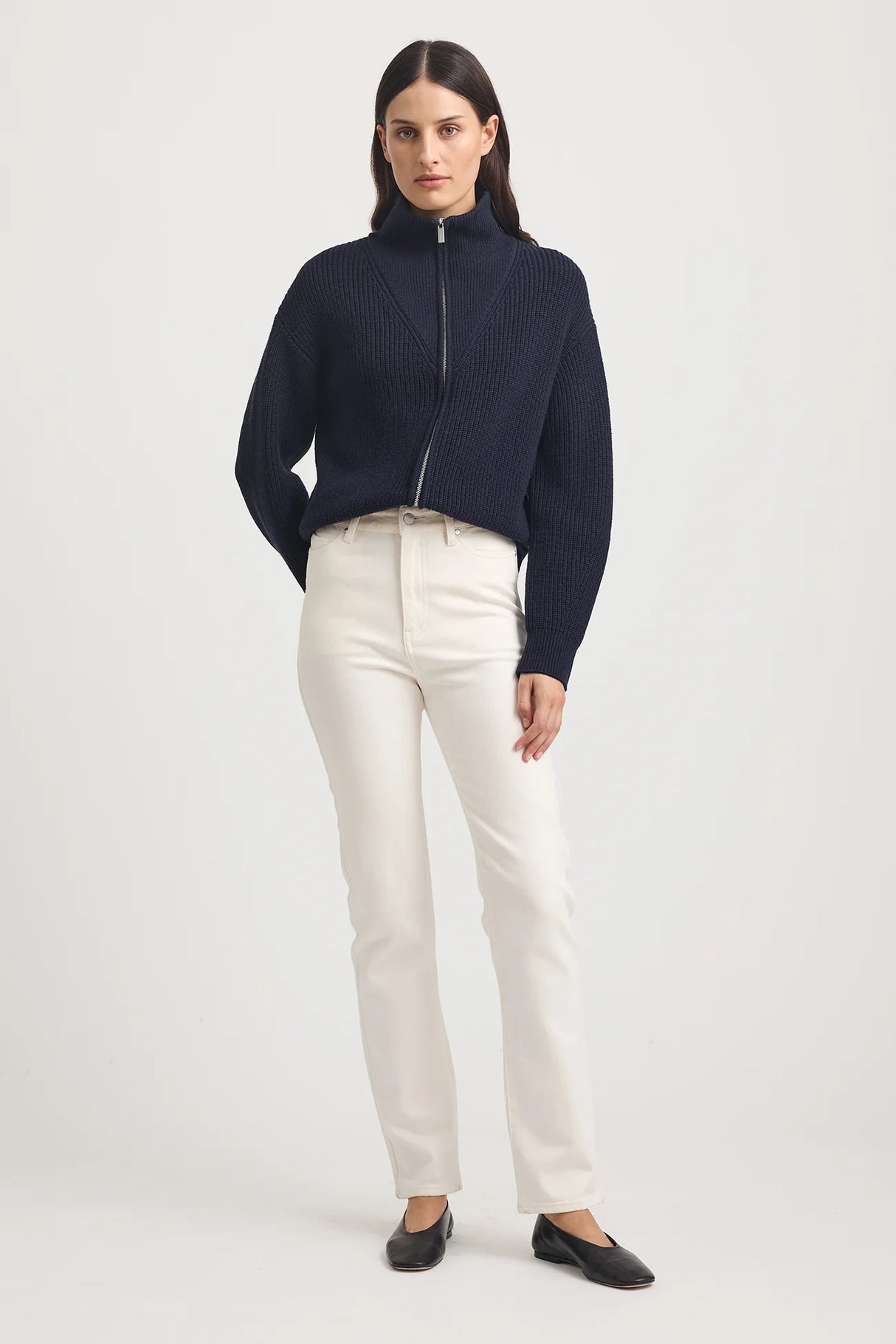 Zip Through Rib Knit | French Navy