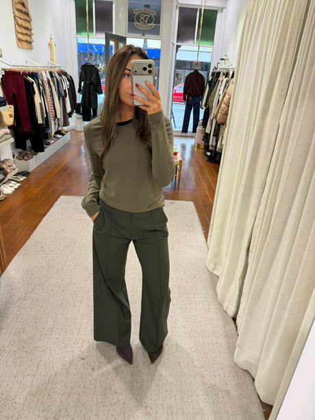 Una Straight Leg Pin Tuck Trouser | Dark Emerald