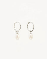Sterling Silver Live In Peace Pearl Hoop Earrings