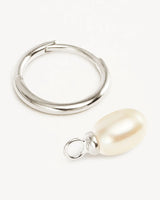 Sterling Silver Live In Peace Pearl Hoop Earrings