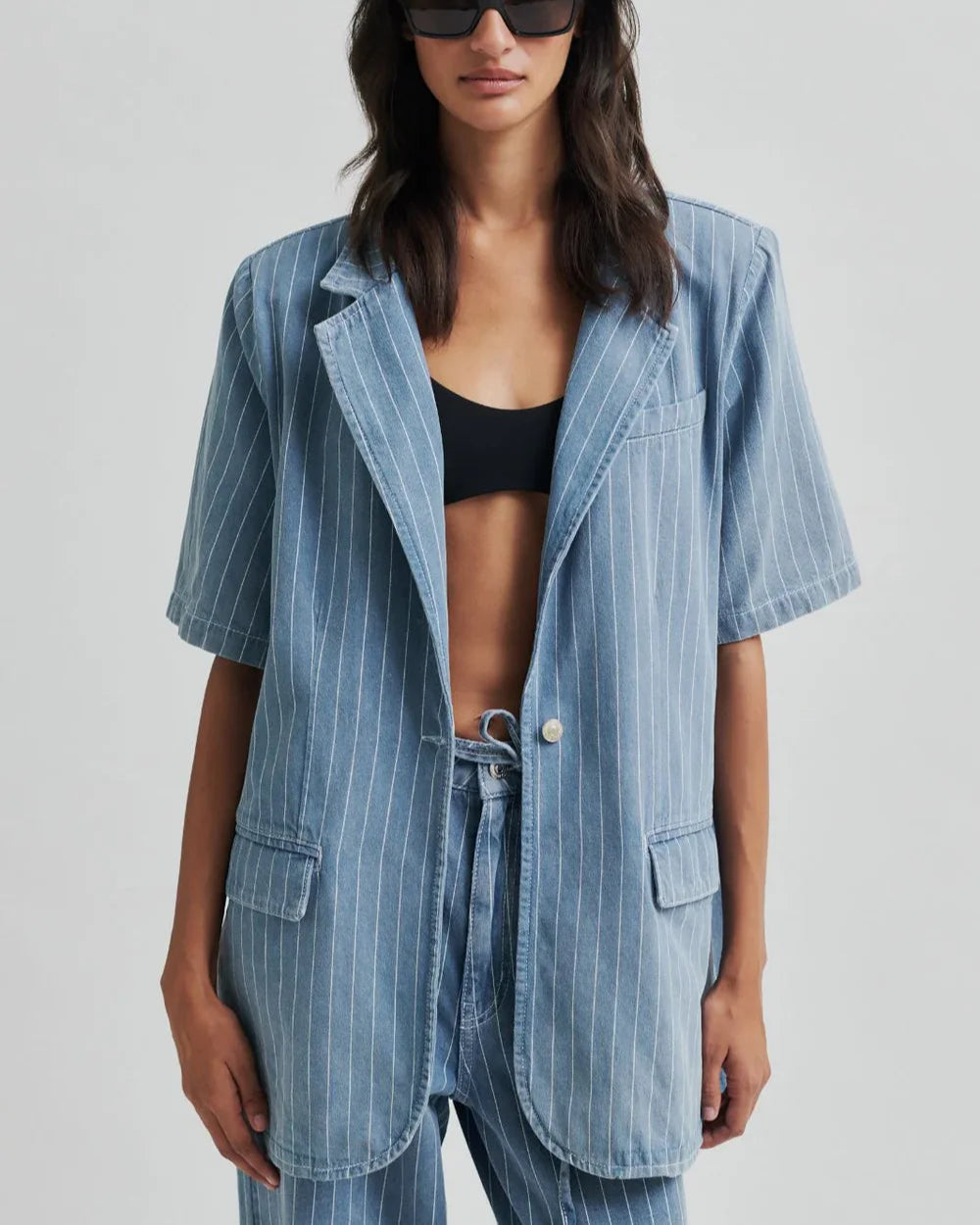 Layne Short Sleeve Blazer | Light Blue Denim