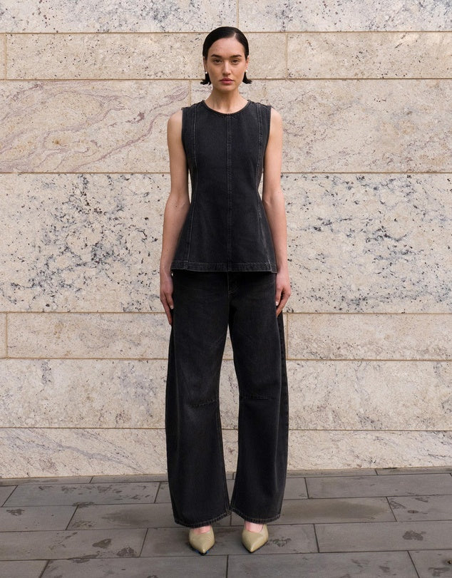 Lucille Denim Top | Vintage Black