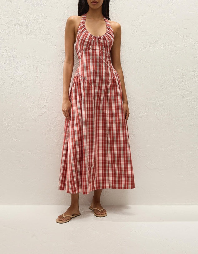 Del Ros Midi Dress | Check Terra Rosso