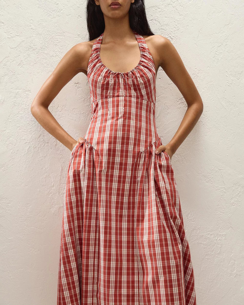 Del Ros Midi Dress | Check Terra Rosso