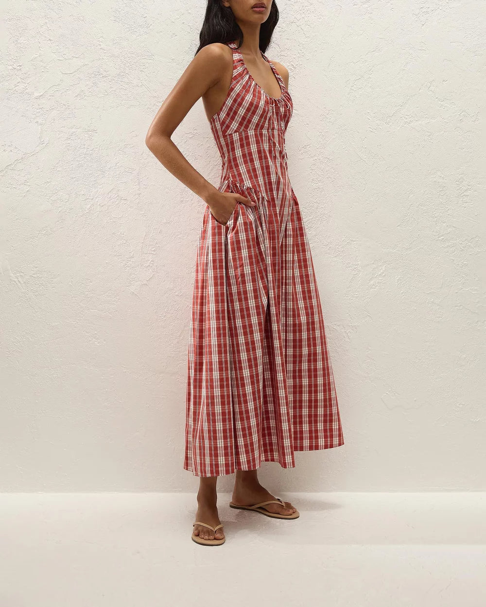 Del Ros Midi Dress | Check Terra Rosso