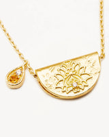 18k Gold Vermeil Lotus Birthstone Necklace - November - Citrine