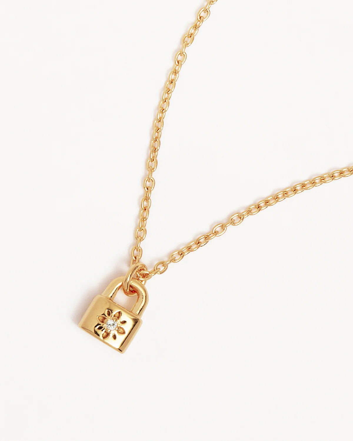 18K Gold Vermeil Crystal Lotus Padlock Necklace