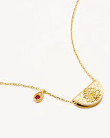 18K Gold Vermeil Lotus Birthstone Necklace - July - Ruby