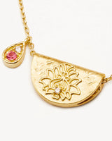18K Gold Vermeil Lotus Birthstone Necklace - October Pink Tourmaline