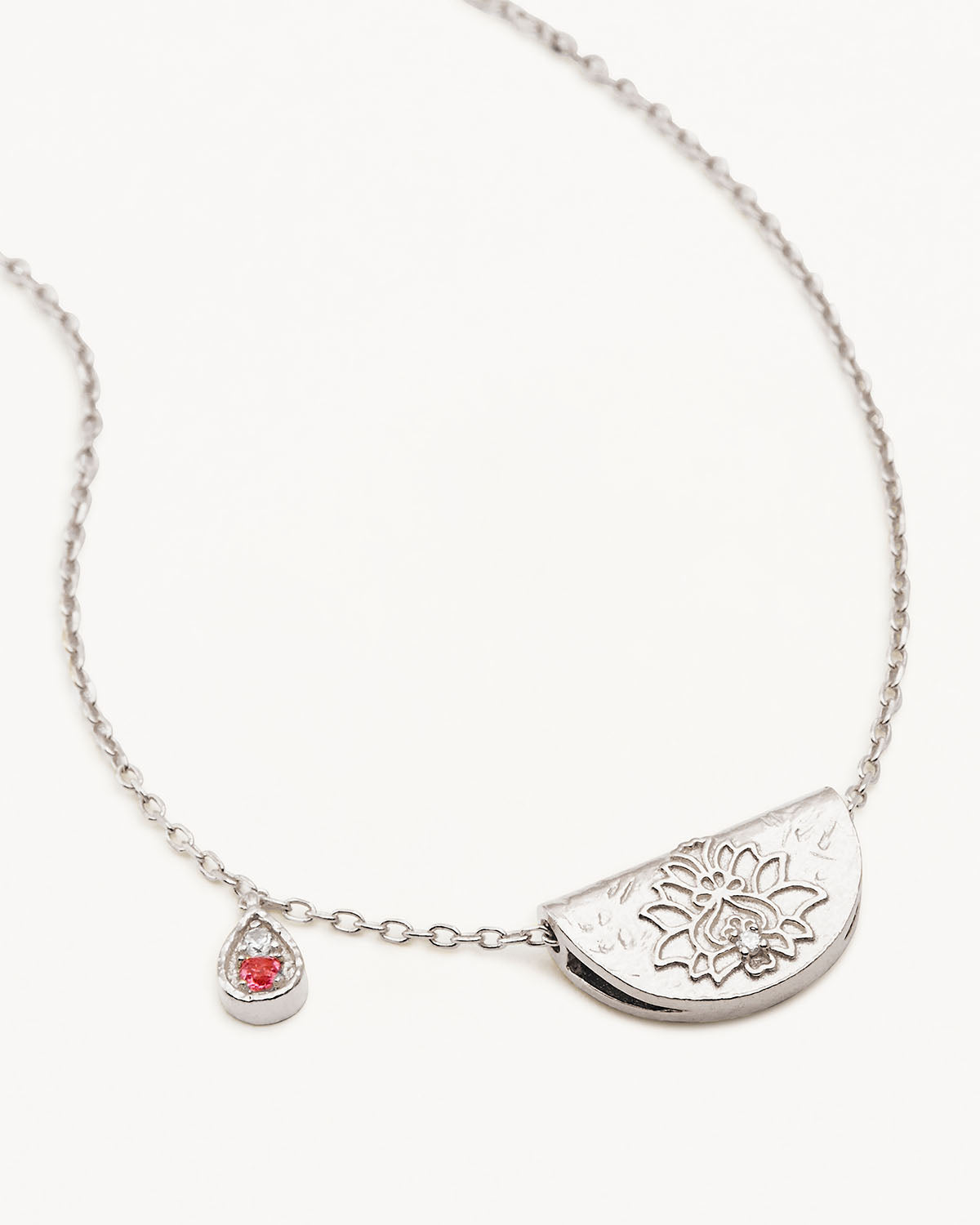 Sterling Silver Lotus Birthstone Necklace - October Pink Tourmaline