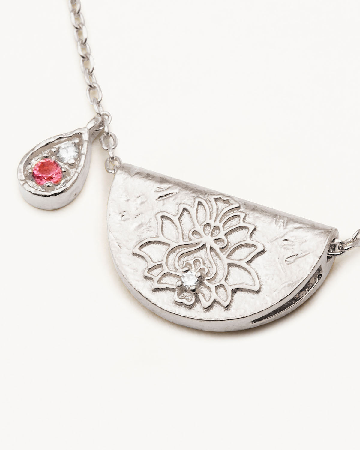Sterling Silver Lotus Birthstone Necklace - October Pink Tourmaline