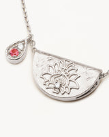 Sterling Silver Lotus Birthstone Necklace - October Pink Tourmaline