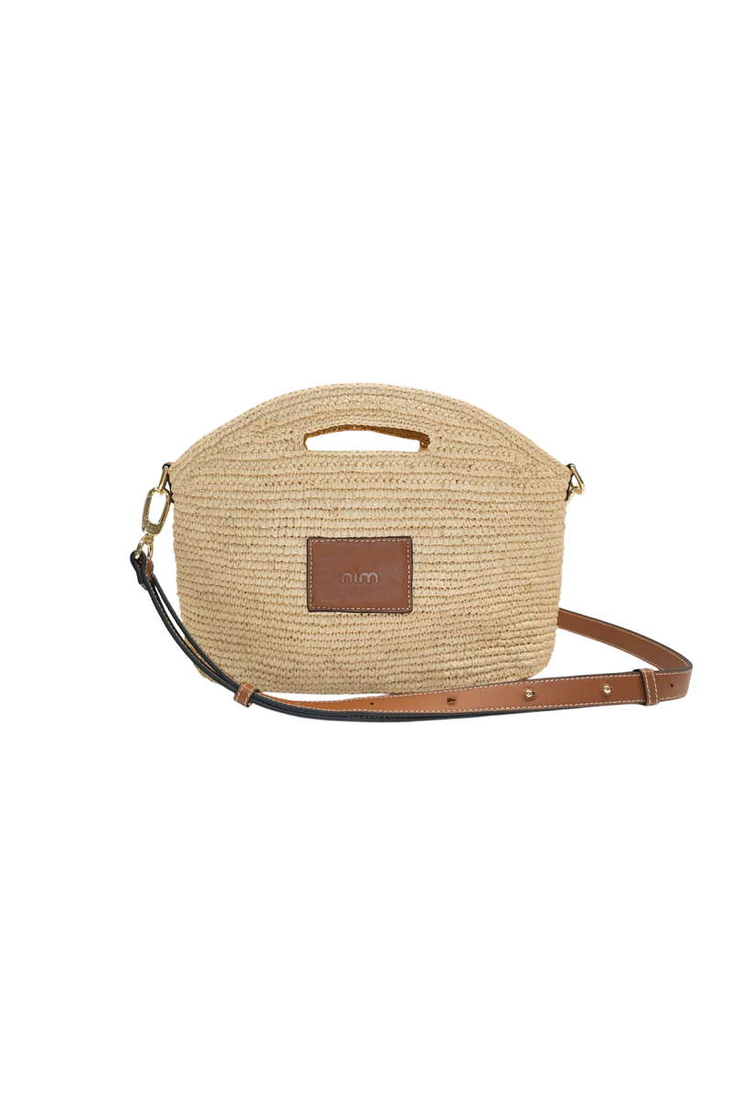 Leather Trimmed Raffia Mini