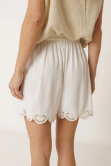 Scalloped Embroidery Short | Ecru