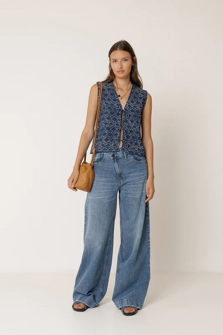 Elastic Vest With Tie | Indigo Blue