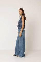 Elastic Vest With Tie | Indigo Blue