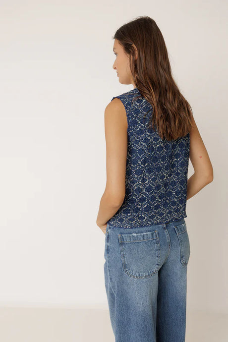 Elastic Vest With Tie | Indigo Blue