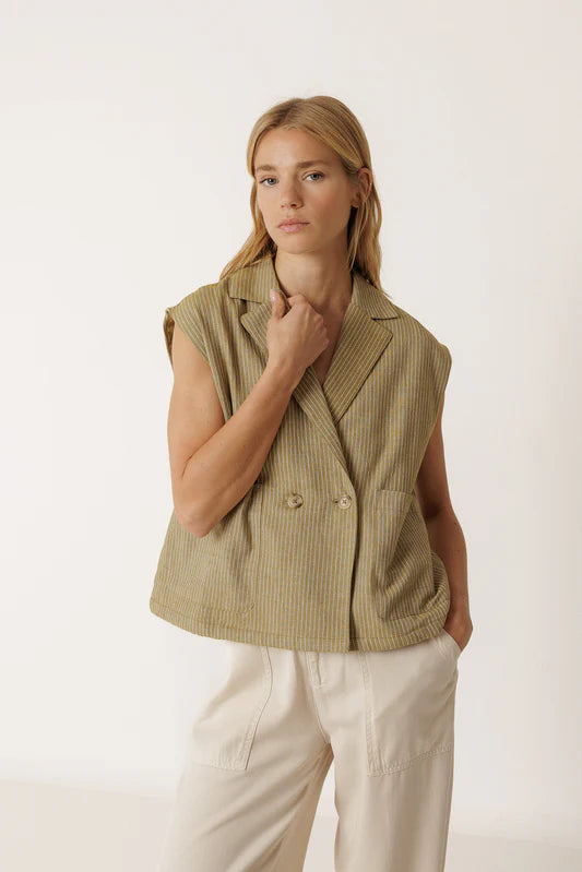 Diplomatic Striped Vest | Khaki